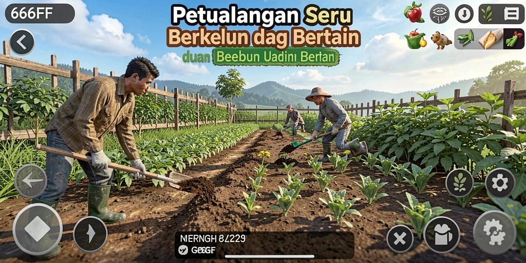 Screenshot permainan 666FF menampilkan aktivitas bertani yang menyenangkan.