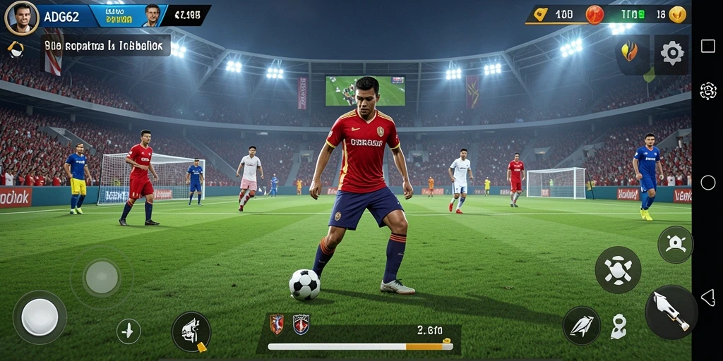 Tangkapan layar utama ADG62 menunjukkan aksi seru di lapangan sepak bola.