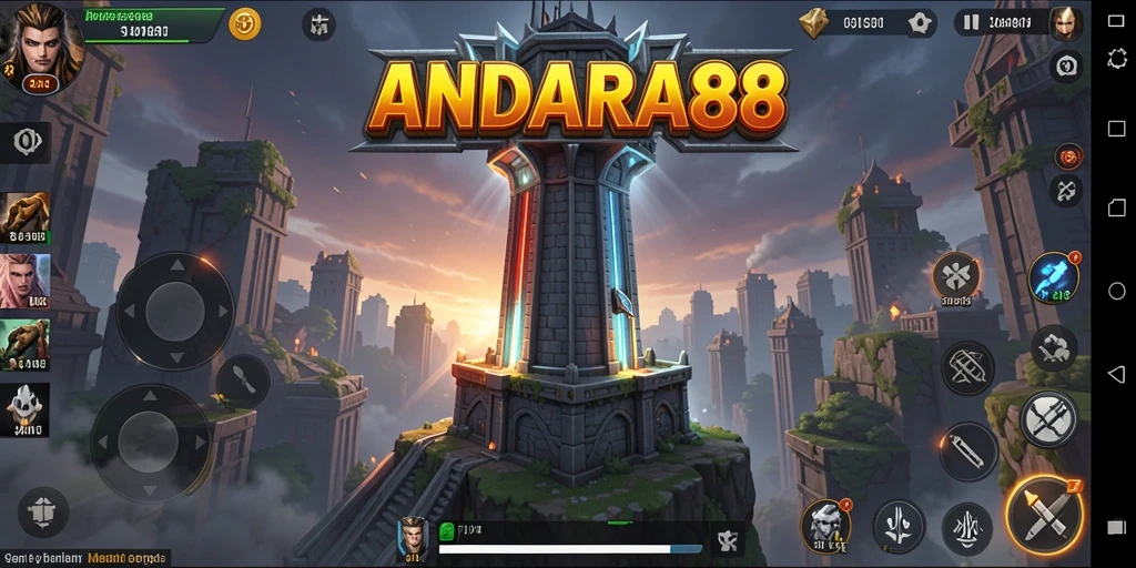 Screenshot gameplay ANDARA88 dengan strategi pertahanan menara yang mendebarkan.