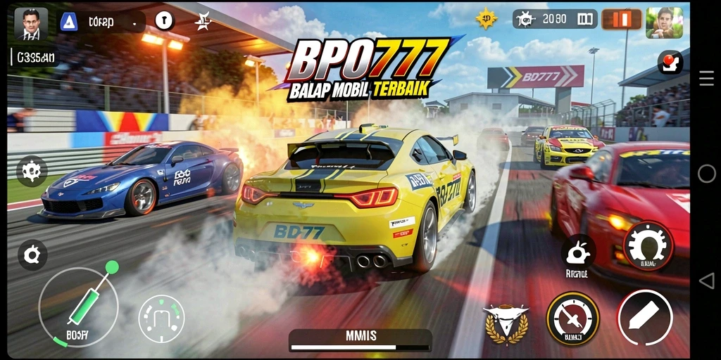 Tampilan gameplay seru BPO777 saat balapan cepat di trek.