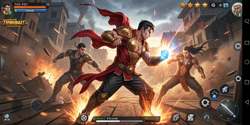 Screenshot gameplay F32 menampilkan pertarungan seru dan grafis menakjubkan.