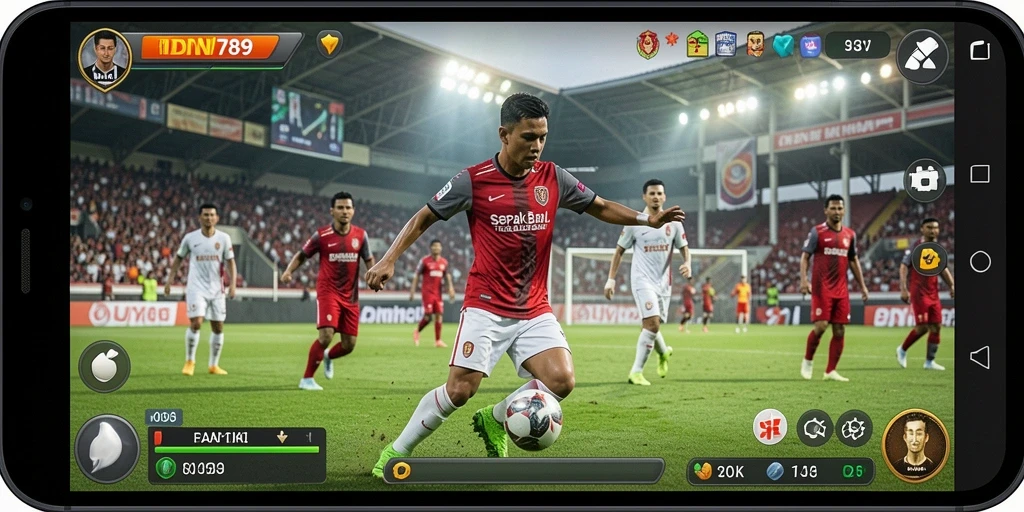Tampilan gameplay seru dan mendebarkan dalam IDN789, permainan sepak bola terbaik.