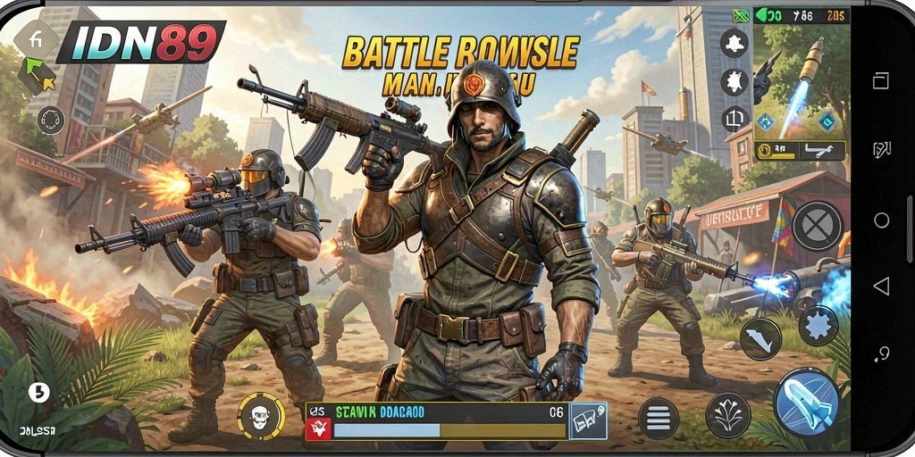 Tampilan gameplay IDN89 dengan aksi Battle Royale yang seru.