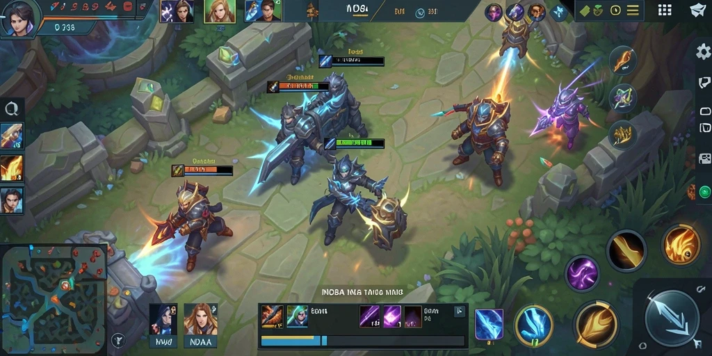 Tangkapan layar gameplay INDAAA yang menampilkan aksi MOBA yang seru.