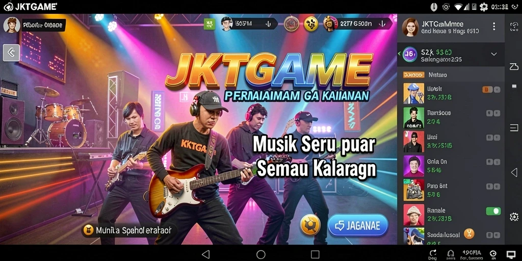 Screenshot utama JKTGAME menampilkan aksi permainan musik yang mendebarkan.