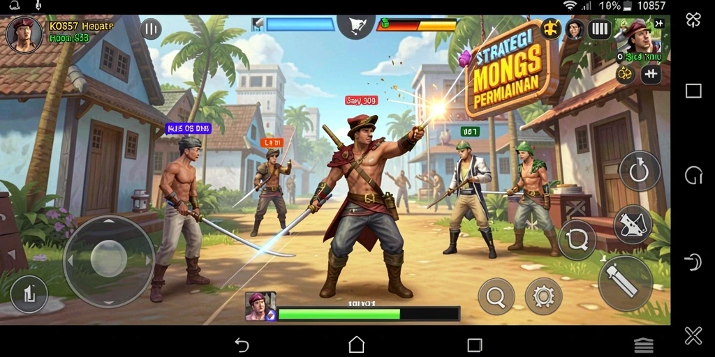 Screenshot utama KO857 menampilkan aksi strategi seru dalam pertempuran.