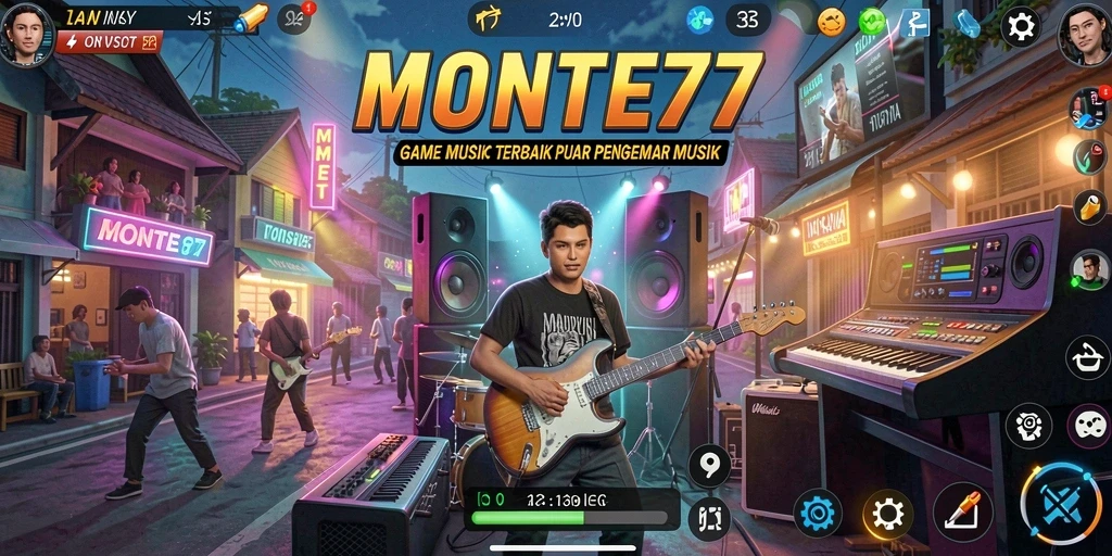 Screenshot dari gameplay MONTE77 yang menampilkan pengalaman bermain musik.