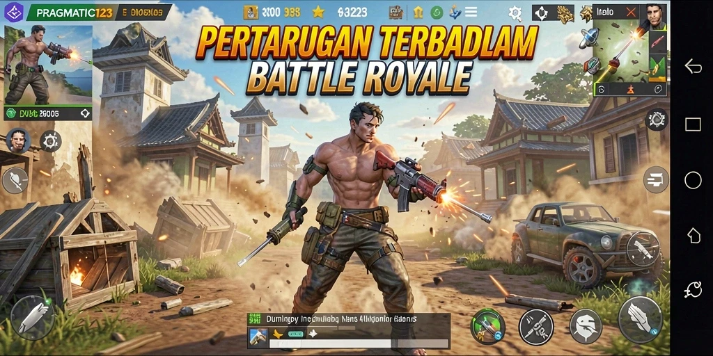 Screenshot dari gameplay PRAGMATIC123 yang menunjukkan aksi pertempuran Battle Royale.