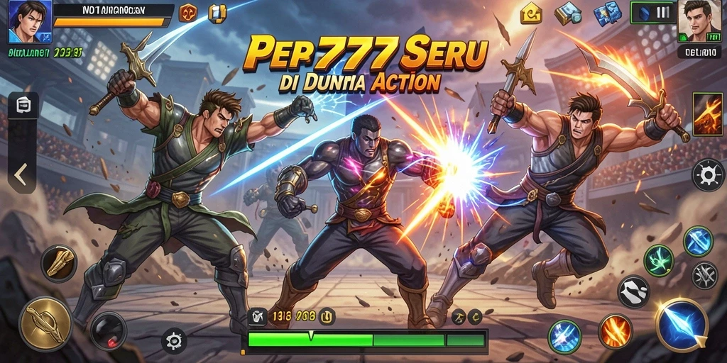 Screenshot RP777 menampilkan pertarungan seru antara karakter di arena Action.
