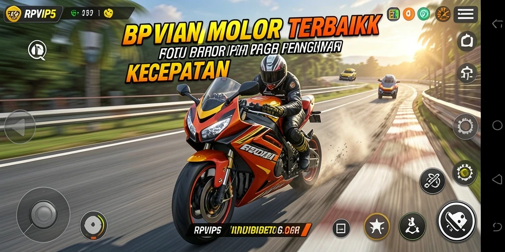 Screenshot gameplay RPVIP5 dengan balapan motor yang menegangkan.