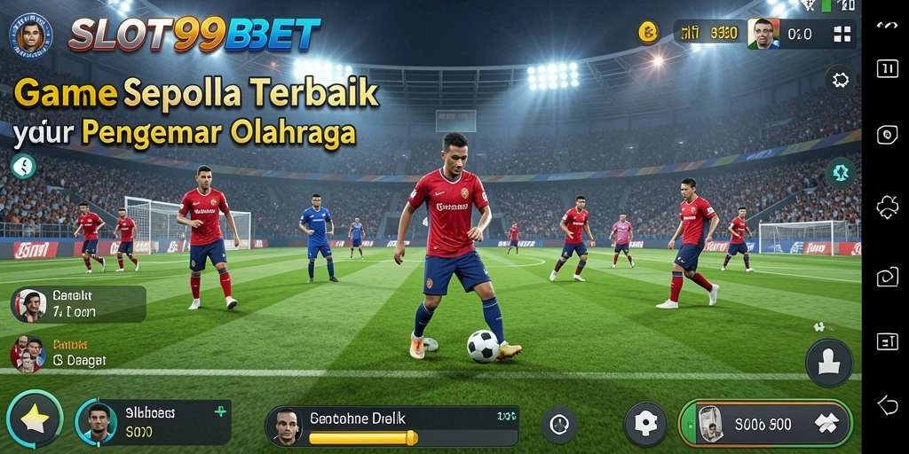 Screenshot utama SLOT99BET menampilkan aksi seru dalam permainan sepak bola.