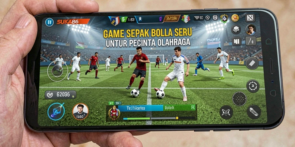 Screenshot gameplay <strong>SUKA86</strong> menampilkan aksi seru di lapangan sepak bola.