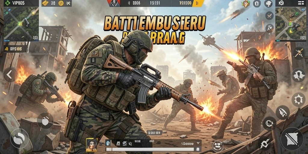 Tangkapan layar dari gameplay VIP805 yang intens dalam Battle Royale.